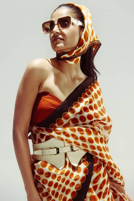 Ekaya Banaras Multi Color Organza Digital Print Polka Dot Saree Online at Aza Fashions Ekaya Banaras_Multi Color Organza Digital Print Polka Dot Saree _Online_at_Aza_Fashions