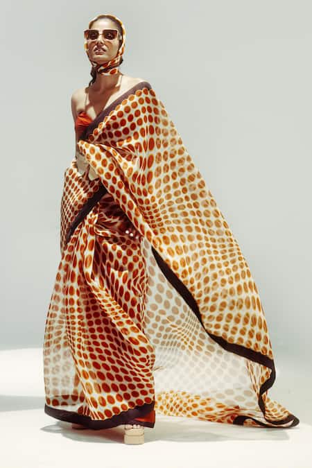Ekaya Banaras Digital Print Polka Dot Organza Saree 
