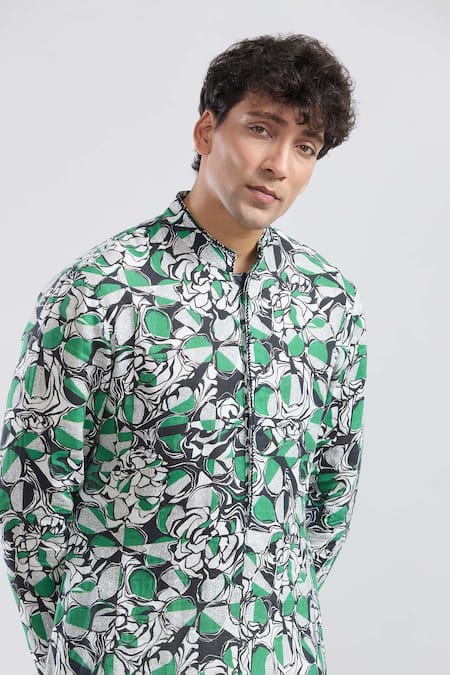 Buy_Anamika Khanna_Multi Color Cotton Embroidery Abstract Print Straight Kurta _Online_at_Aza_Fashions