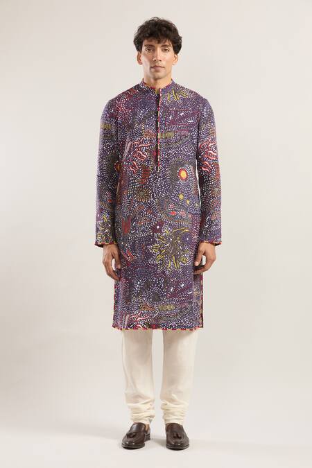 Anamika Khanna_Multi Color Embroidery Abstract Print Kurta _Online_at_Aza_Fashions