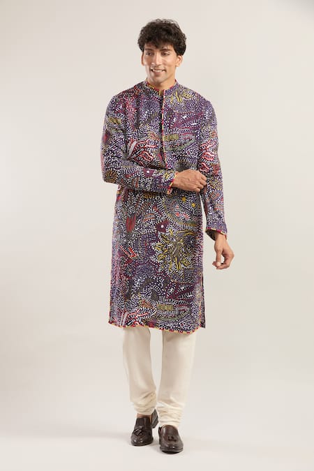 Buy_Anamika Khanna_Multi Color Embroidery Abstract Print Kurta _Online_at_Aza_Fashions