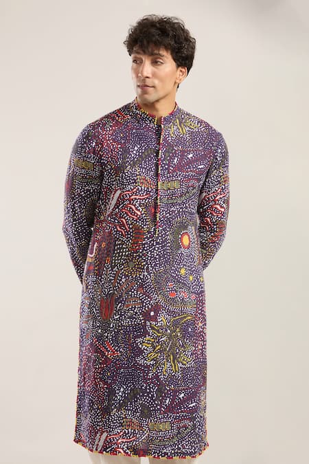 Anamika Khanna_Multi Color Embroidery Abstract Print Kurta _at_Aza_Fashions