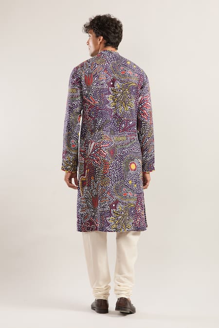 Shop_Anamika Khanna_Multi Color Embroidery Abstract Print Kurta _at_Aza_Fashions