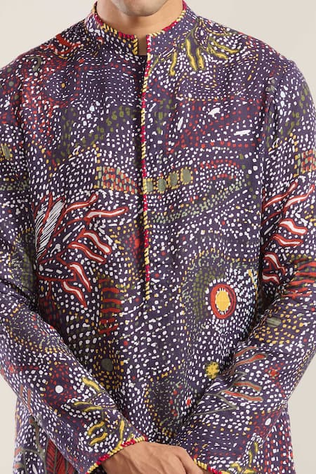 Buy_Anamika Khanna_Multi Color Embroidery Abstract Print Kurta 