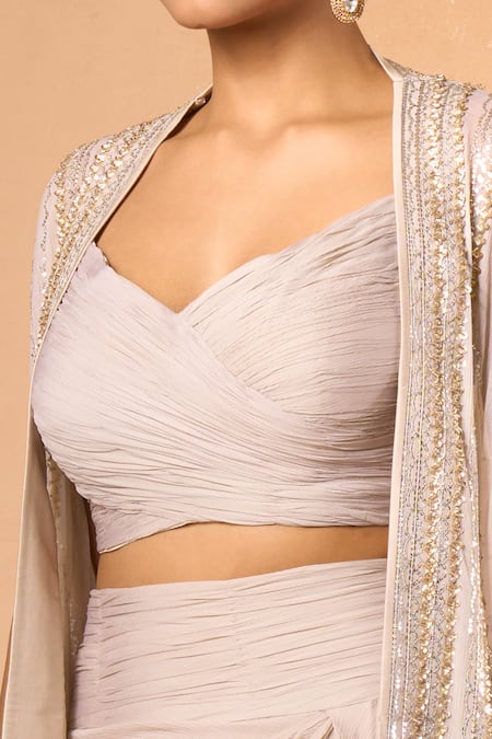 Anushree Reddy_Ivory Chiffon Sequin Cape And Draped Skirt Set _at_Aza_Fashions