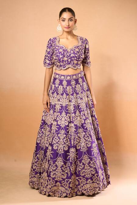 Azeera Purple Silk, Chiffon Zari, Embroidery Scoop Neck Floral Blossom Lehenga Set Online at Aza Fashions Azeera_Purple Silk, Chiffon Zari, Embroidery Scoop Neck Floral Blossom Lehenga Set _Online_at_Aza_Fashions