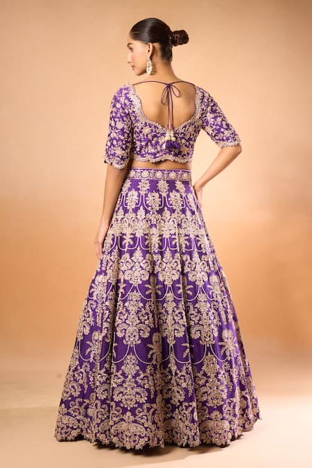 Shop Azeera Purple Silk, Chiffon Zari, Embroidery Scoop Neck Floral Blossom Lehenga Set at Aza Fashions Shop_Azeera_Purple Silk, Chiffon Zari, Embroidery Scoop Neck Floral Blossom Lehenga Set _at_Aza_Fashions