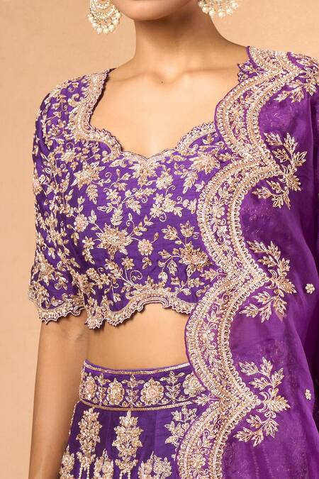 Buy Azeera Purple Silk, Chiffon Zari, Embroidery Scoop Neck Floral Blossom Lehenga Set Online at Aza Fashions Buy_Azeera_Purple Silk, Chiffon Zari, Embroidery Scoop Neck Floral Blossom Lehenga Set _Online_at_Aza_Fashions