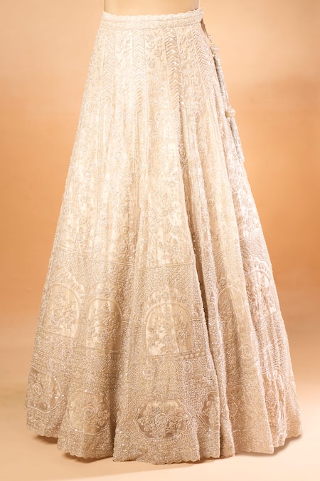 Azeera Gold Silk, Chiffon Embroidery V-neck Floral Lehenga Set at Aza Fashions Azeera_Gold Silk, Chiffon Embroidery V-neck Floral Lehenga Set _at_Aza_Fashions