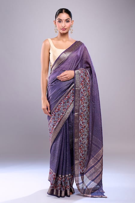 Samyukta Singhania Botanical Hem Chanderi Saree With Unstitched Blouse Piece 
