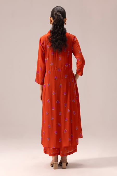 Label Shreya Sharma Orange Pintuck Crepe Kurta Set 