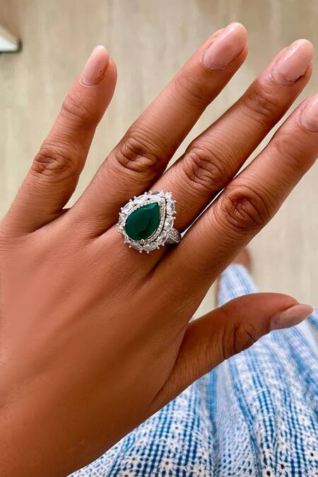 Buy PRERTO Green Diamonds, Stones, Fabric Flowers Faux Choker Set With Online at Aza Fashions Buy_PRERTO_Green Diamonds, Stones, Fabric Flowers Faux Choker Set With _Online_at_Aza_Fashions