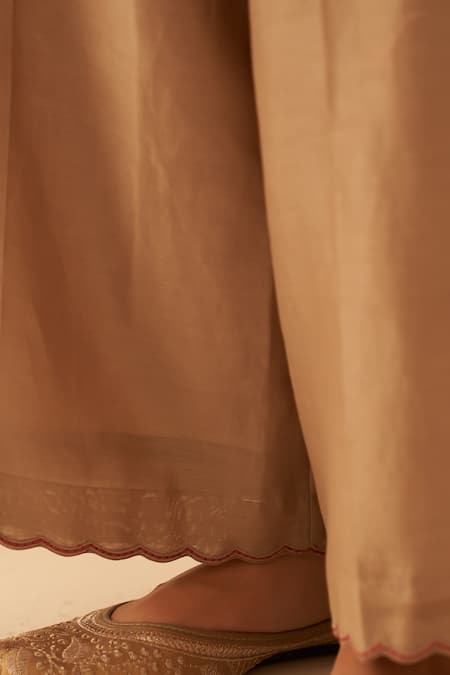 Janki India_Cream Chanderi, Organza Embroidery Round Neck Sindhi Kurta Set _Online_at_Aza_Fashions