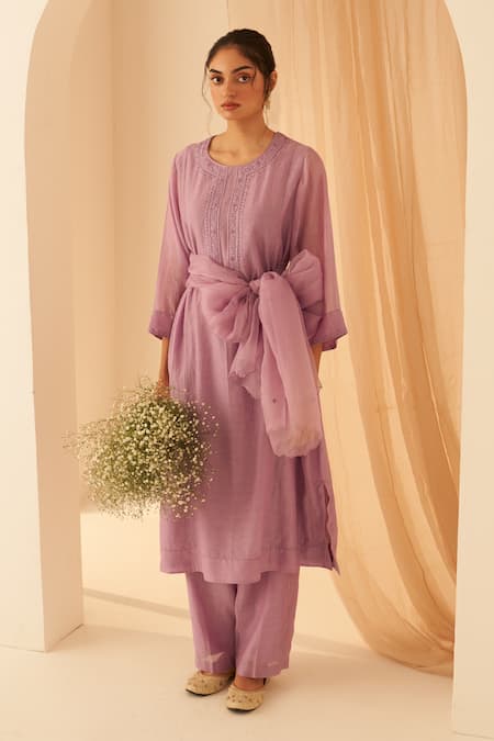 Janki India Lilac Chanderi Kurta Set 