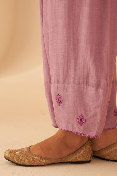 Buy_Janki India_Lilac Chanderi Embroidery Split V-neck Floral Buta Tunic Set _Online_at_Aza_Fashions