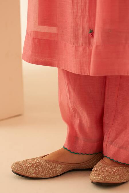 Buy Janki India Pink Chanderi, Cotton, Organza Embroidery Button-down Bullion Work Kurta Set Online at Aza Fashions Buy_Janki India_Pink Chanderi, Cotton, Organza Embroidery Button-down Bullion Work Kurta Set _Online_at_Aza_Fashions