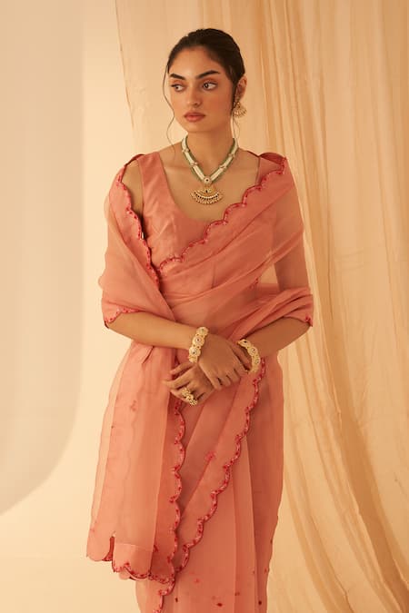 Janki India Aari Hand Embroidered Organza Saree Set 