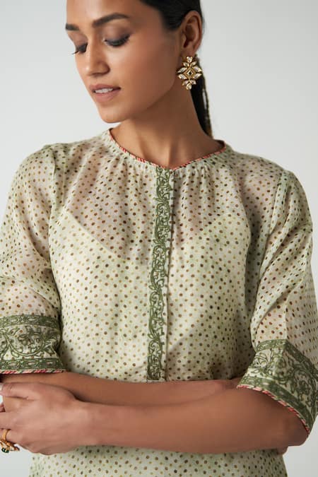 Buy Studio Bagechaa Green Organza, Chanderi, Cotton Embroidery Round Neck Angoor Kurta Set Online at Aza Fashions Buy_Studio Bagechaa_Green Organza, Chanderi, Cotton Embroidery Round Neck Angoor Kurta Set _Online_at_Aza_Fashions