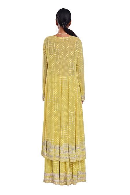 Shop Surbhi Gupta Green Georgette, Silk Organza Embroidery, Pearls, Lime Emine Anarkali Set at Aza Fashions Shop_Surbhi Gupta_Green Georgette, Silk Organza Embroidery, Pearls, Lime Emine Anarkali Set _at_Aza_Fashions