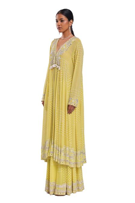 Shop Surbhi Gupta Green Georgette, Silk Organza Embroidery, Pearls, Lime Emine Anarkali Set Online at Aza Fashions Shop_Surbhi Gupta_Green Georgette, Silk Organza Embroidery, Pearls, Lime Emine Anarkali Set _Online_at_Aza_Fashions