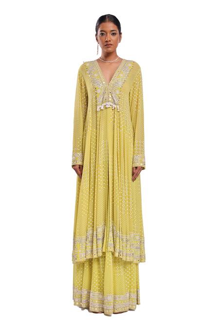 Surbhi Gupta Green Georgette, Silk Organza Embroidery, Pearls, Lime Emine Anarkali Set at Aza Fashions Surbhi Gupta_Green Georgette, Silk Organza Embroidery, Pearls, Lime Emine Anarkali Set _at_Aza_Fashions