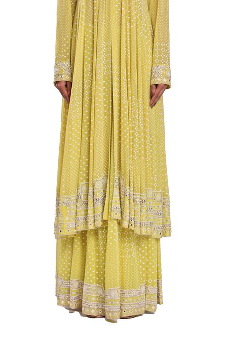 Buy Surbhi Gupta Green Georgette, Silk Organza Embroidery, Pearls, Lime Emine Anarkali Set Buy_Surbhi Gupta_Green Georgette, Silk Organza Embroidery, Pearls, Lime Emine Anarkali Set