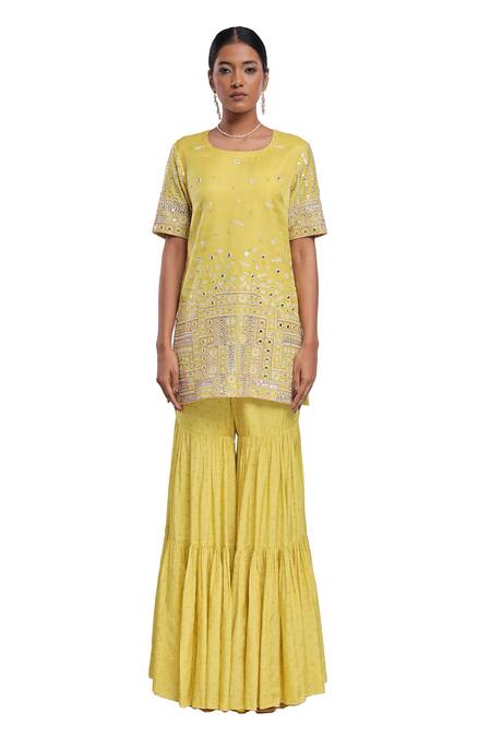 Surbhi Gupta_Lavender , Organza Embroidery, Pearls, Lime Green Elif Kurta Set _Online_at_Aza_Fashions