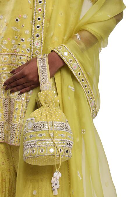 Surbhi Gupta_Lavender , Organza Embroidery, Pearls, Lime Green Elif Kurta Set _at_Aza_Fashions
