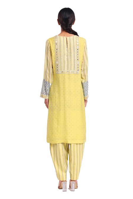Surbhi Gupta Lime Green Hand Block Printed Kurta Set 