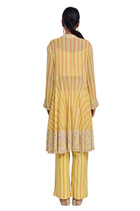 Surbhi Gupta Lime Green Block Printed Anarkali Set 