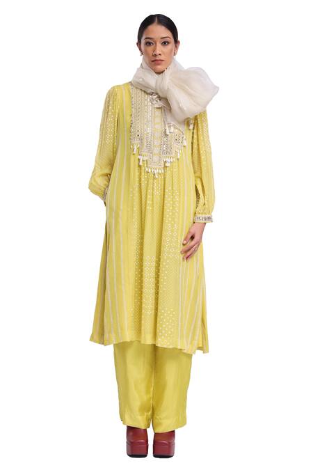 Shop_Surbhi Gupta_Lavender Cotton Tassels, Embroidery Round Neck Designer Bahar Kurta Set _Online_at_Aza_Fashions