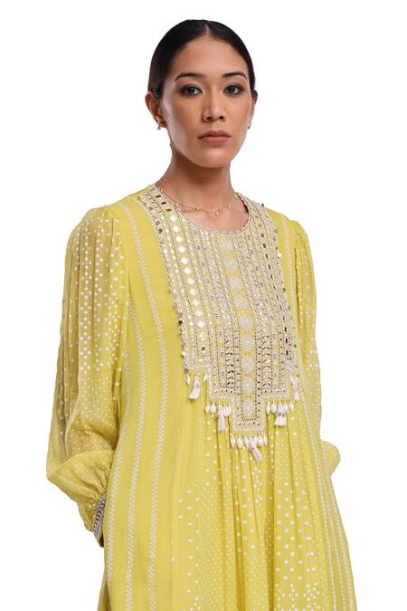 Surbhi Gupta_Lavender Cotton Tassels, Embroidery Round Neck Designer Bahar Kurta Set _at_Aza_Fashions