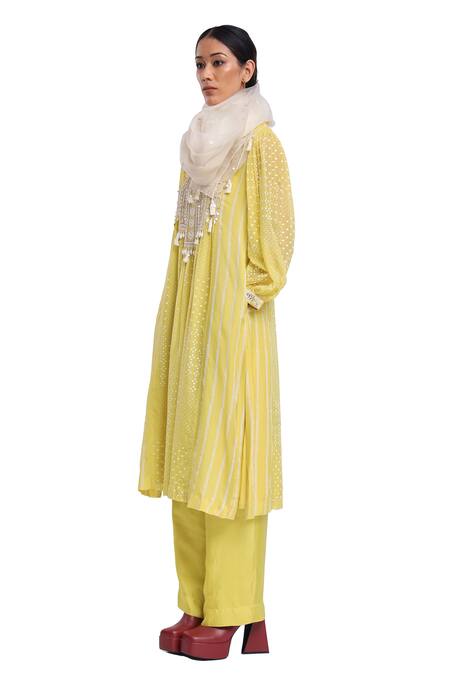 Buy_Surbhi Gupta_Lavender Cotton Tassels, Embroidery Round Neck Designer Bahar Kurta Set 