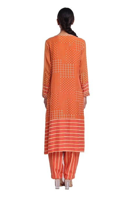 Surbhi Gupta Orange Hand Block Printed Kurta Set 