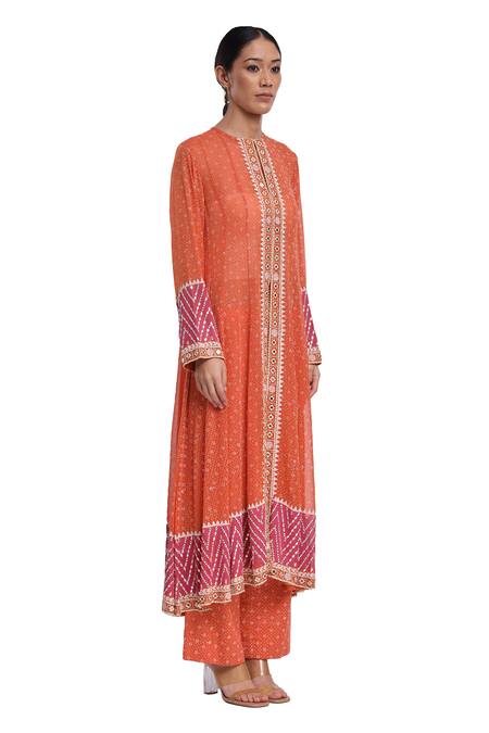 Surbhi Gupta Orange Georgette, Cotton Satin, Silk Organza Hand Block Printed Anarkali Set Online at Aza Fashions Surbhi Gupta_Orange Georgette, Cotton Satin, Silk Organza Hand Block Printed Anarkali Set _Online_at_Aza_Fashions