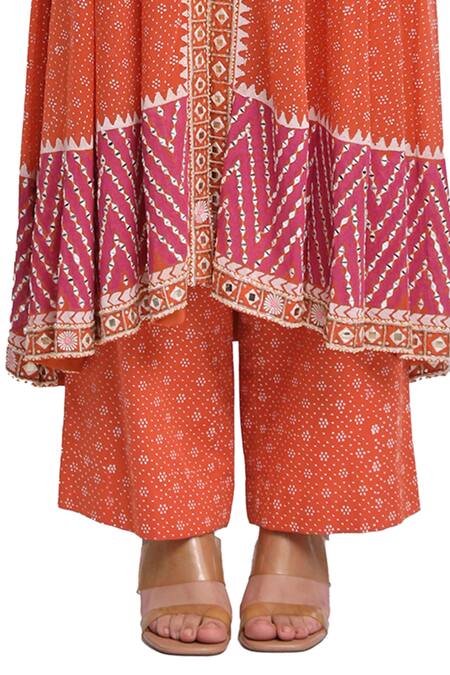 Shop Surbhi Gupta Orange Georgette, Cotton Satin, Silk Organza Hand Block Printed Anarkali Set Online at Aza Fashions Shop_Surbhi Gupta_Orange Georgette, Cotton Satin, Silk Organza Hand Block Printed Anarkali Set _Online_at_Aza_Fashions