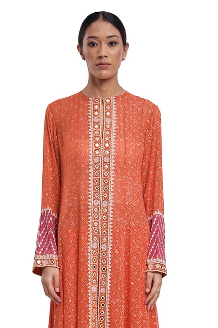 Surbhi Gupta Orange Georgette, Cotton Satin, Silk Organza Hand Block Printed Anarkali Set at Aza Fashions Surbhi Gupta_Orange Georgette, Cotton Satin, Silk Organza Hand Block Printed Anarkali Set _at_Aza_Fashions