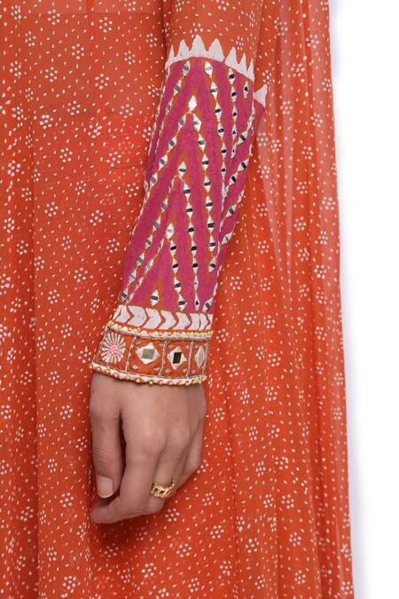 Buy Surbhi Gupta Orange Georgette, Cotton Satin, Silk Organza Hand Block Printed Anarkali Set Buy_Surbhi Gupta_Orange Georgette, Cotton Satin, Silk Organza Hand Block Printed Anarkali Set