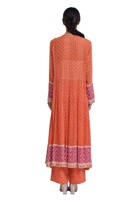 Surbhi Gupta Orange Hand Block Printed Anarkali Set 