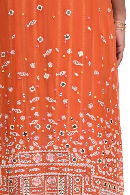 Buy_Surbhi Gupta_Orange Cotton Asymmetric Embroidered Cape Set _Online_at_Aza_Fashions