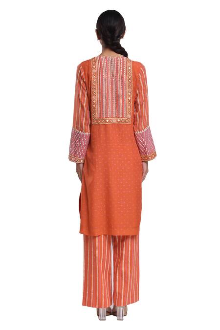Surbhi Gupta Orange Hand Block Printed Kurta Set 
