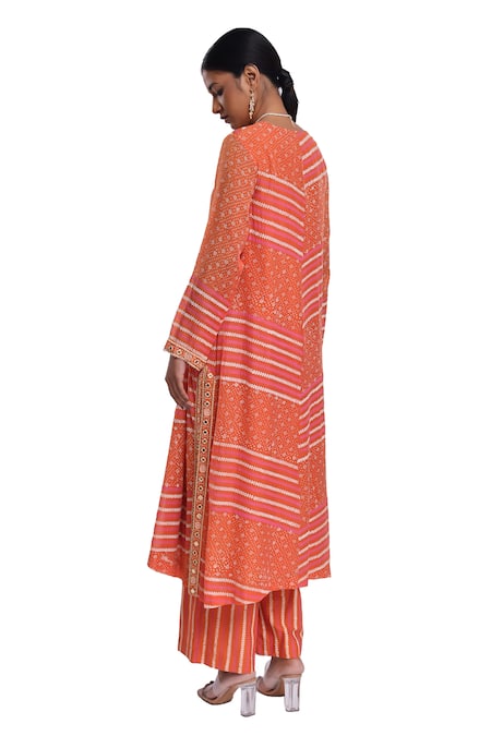 Surbhi Gupta Striped Orange Munira Kurta Set 