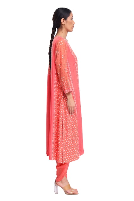 Surbhi Gupta_Pink Bamboo, Silk Mirrors, Embroidery Round Neck A-line Kurta And Dhoti Pant Set _Online_at_Aza_Fashions