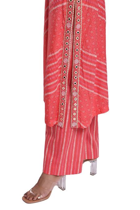 Shop_Surbhi Gupta_Pink Cotton Satin Embroidery Round Neck Munira Printed Kurta Set _Online_at_Aza_Fashions