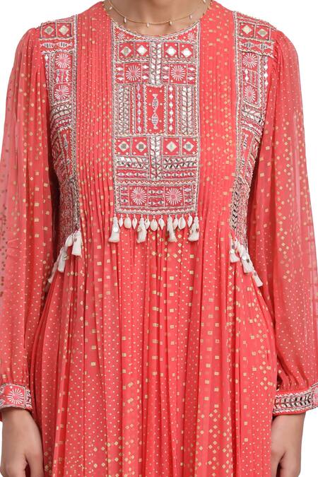 Surbhi Gupta_Pink Georgette, Cotton Satin, Silk Organza Pearls, Hand Block Printed Kurta Set _at_Aza_Fashions