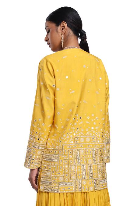 Surbhi Gupta_Yellow Cotton Sequins, Embroidery Banu Kurta Set _Online_at_Aza_Fashions
