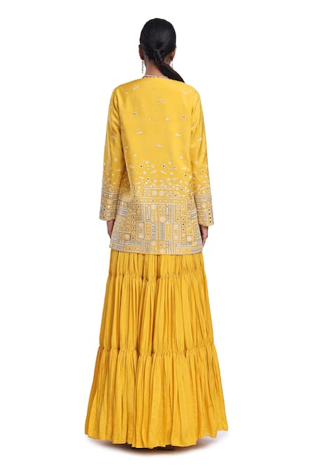 Surbhi Gupta Embroidered Yellow Banu Kurta Set 