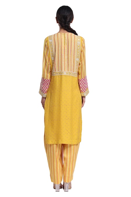 Surbhi Gupta Hand Block Printed Yellow Kurta Set 