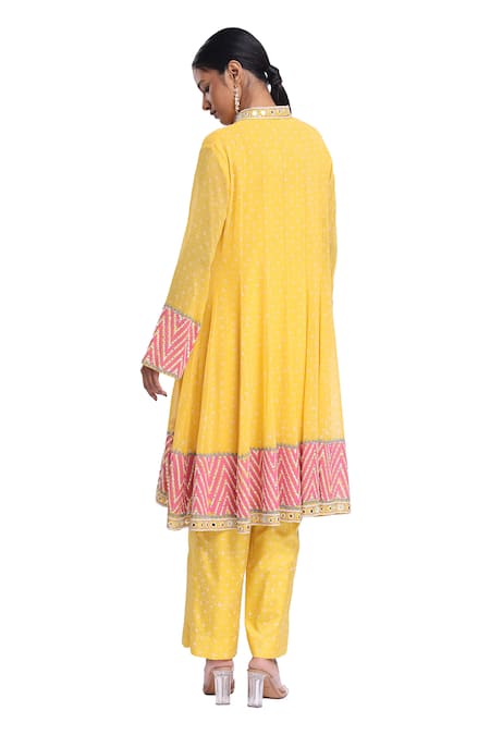 Surbhi Gupta Hand Block Printed Yellow Anarkali Set 