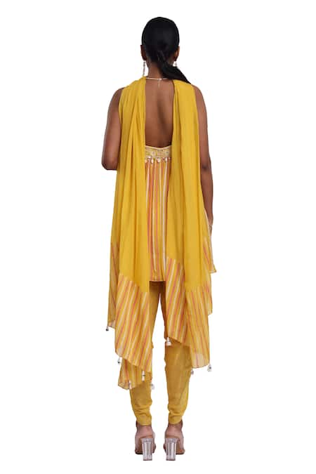 Surbhi Gupta Yellow Block Printed Kurta Set 